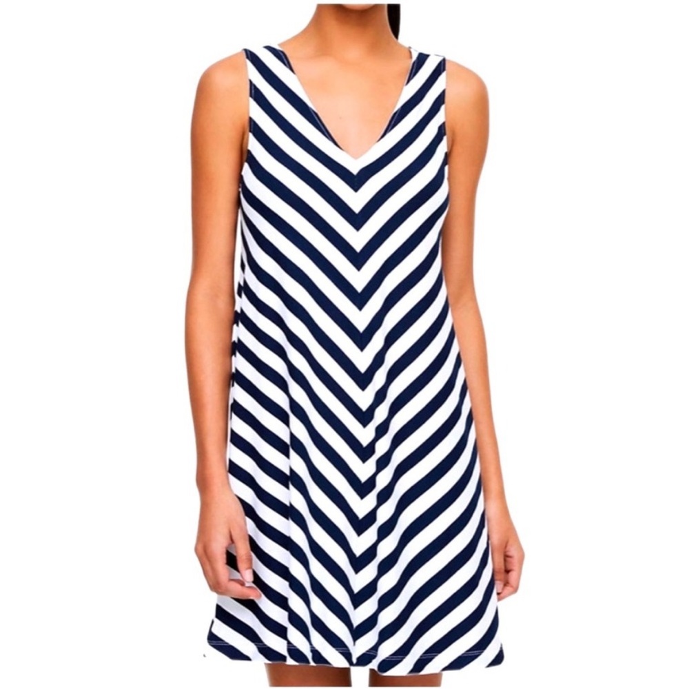 LOFT Black and White Chevron Striped V-Neck Tank Dress Mini S